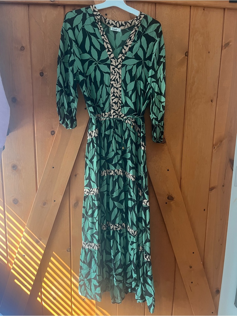 Khush Vibrant Green Leaf Print Midi Dress
